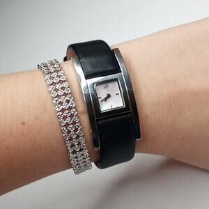 by Joy Mother of Pearl Face Silver Leather Watch